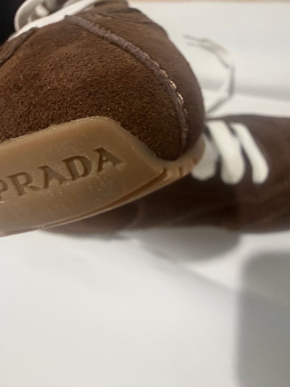 Prada Brown Suede women’s Sneakers with White Laces - Picture 11 of 13